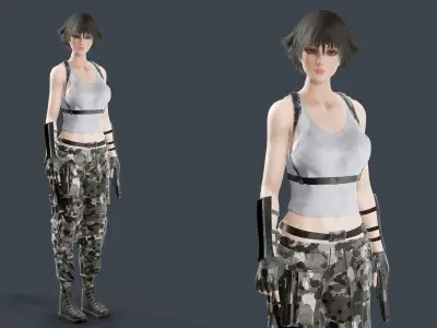 Military Girl V2 Low-poly 3D model