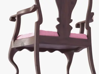 Armchair wooden chair with upholstered seat Low-poly 3D model