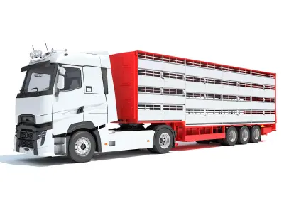 Truck with Animal Transporter Trailer 3D model purchase