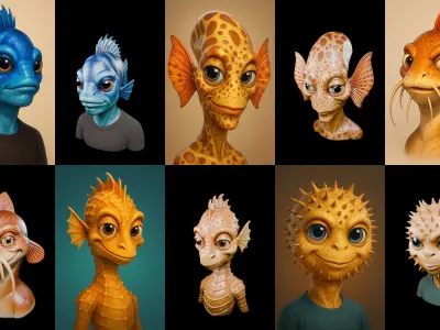 Head Fish bundle 11 pack 100 glb 3D model