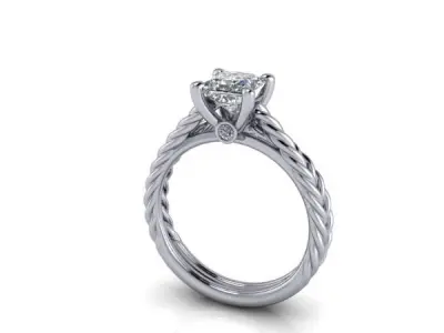 PrincessCut Solitaire Bridal Wedding Band Set Antique Classic  3D print model