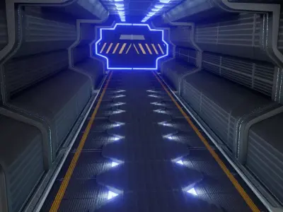 Elegant sci-fi spaceship corridor Low-poly 3D model