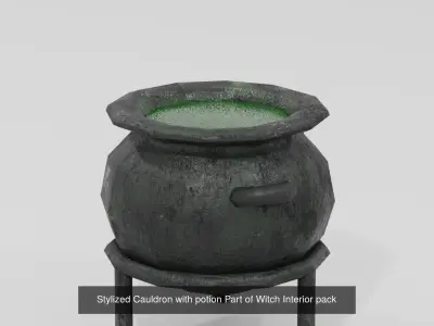 Stylized Fireplace and Cauldron part of Witch Interior pack