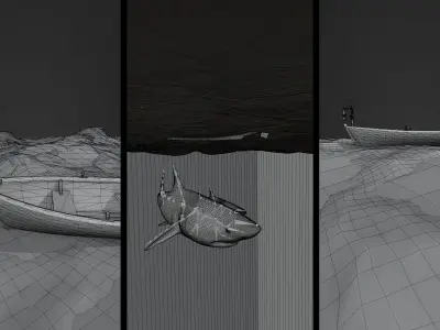 A boat in the middle of a storm in the ocean CGI 3D model