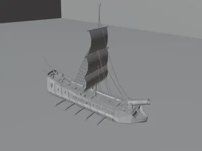 Pirate Ship 3D model - Single Cannon Low-poly 3D model
