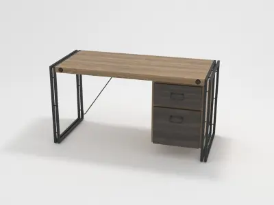 Industrial Wooden Metal Frame Desk Table 3D model