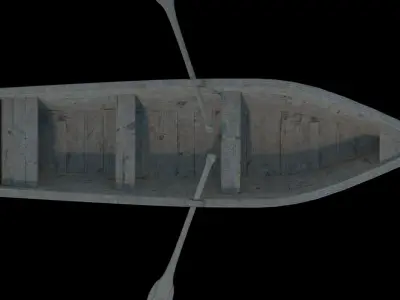 Boat model wooden with two paddles 3D model