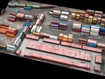 cargo containers storage industrial terrain drone scan Low-poly 3D model