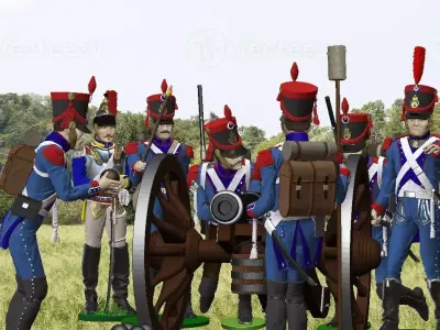 Gribeauval cannon 6 servants and a bonus observer Cuirassier  v2 3D print model
