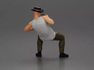 Man in hat smoking pipe leaning back with cool style 3D print model