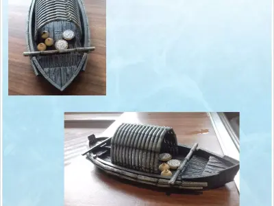 Set of two smapan asians traditionnals boats - Medieval Gothic F 3D print model