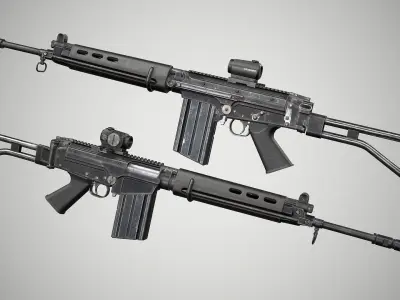 PBR FN FAL 50 63 Paratrooper Low-poly 3D model