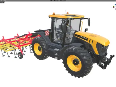 JCB Fastrac 4000 ICON Tractor and Agricultural Cultivator Low-poly 3D model