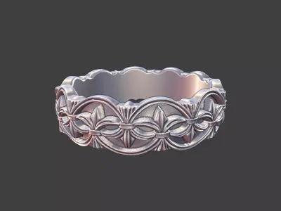 fleur de lis ring silver vintage band ring 3D print model