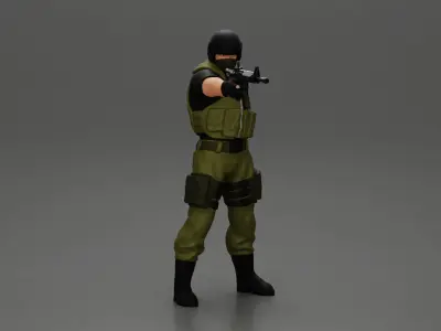 Military man with tactical mastery wearing mask holding gun 3D print model