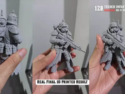 120 Grimdark Sci-Fi Miniatures - TRENCH INFANTRY SQUAD 3D print model