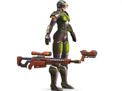 Sci-Fi Woman Cyborg Drone Sniper Soldier Low-poly 3D model purchase