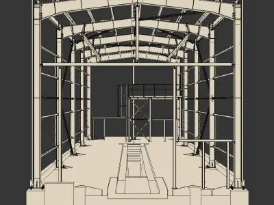 Depot steel structure with scaffolding Low-poly 3D model