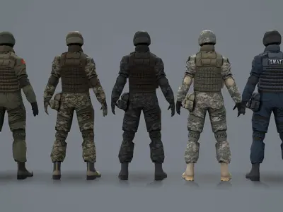 9 armed fighters in camouflage Free 3D model