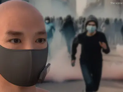 Smart Respirator Mask with Air Module on Face 3D model