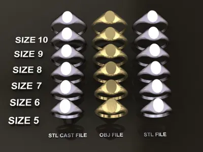 Dainty Thin Signet Ring Vertical Oval Mix Size 3D print model