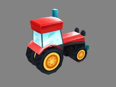 Cartoon tractor Low-poly 3D model buy