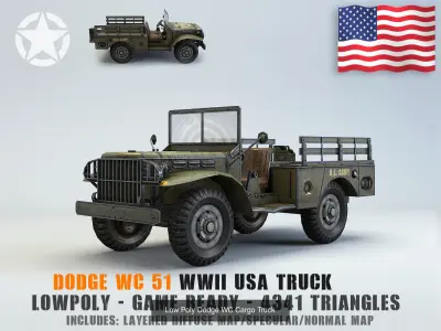 Low Poly US  WW2 warfare collection 3D Model Pack