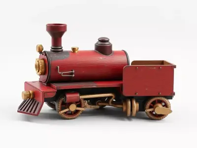 Vintage Red Steam Locomotive Model Low-poly 3D model