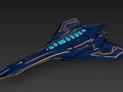 Futuristic Blue Sci Fi Fighter Jet 3D Model PBR Low-poly 3D model