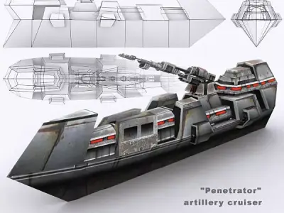 3DRT - Sci-Fi Naval Vessel - Penetrator Low-poly 3D model