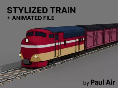 Stylized Train Pack - Toon Outline Low-poly 3D model