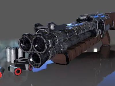 Three Barrel Shotgun Low-poly 3D model