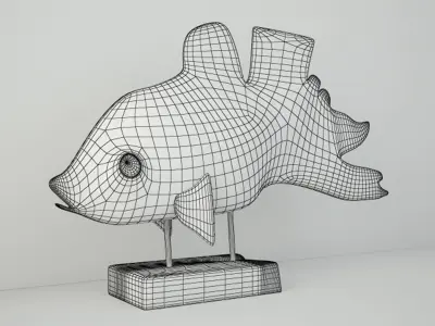 Hand Carved Driftwood Fish On Stand 3D model shop