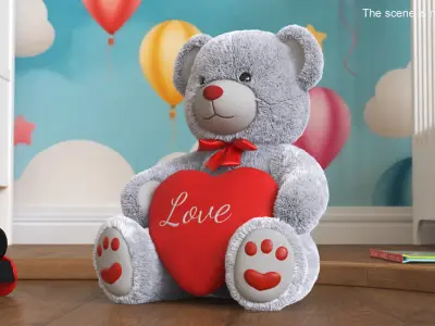 Teddy Bears Holding Heart Fur Collection 3D model