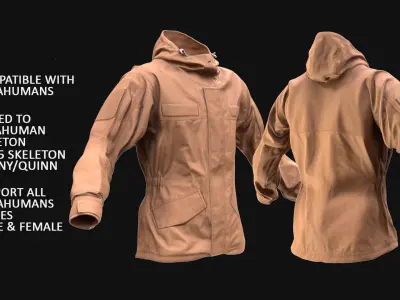 Tactical Jacket 25 - All MH Bodies and UE5 Skeletons - Rigged Low-poly 3D model