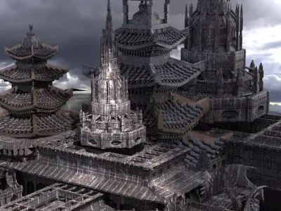 Hideyoshi Genma temples Kit bash 3D model