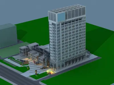 Architecture apartment building at night 3D model