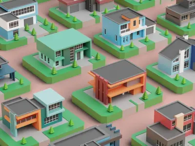 Low Poly Modern House Pack - 20 Houses 02 Free low-poly 3D model