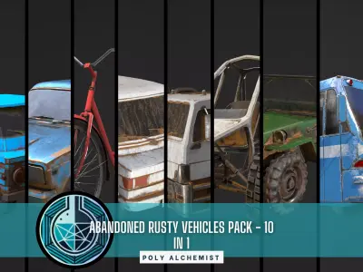 Abandoned Rusty Vehicles Pack 10 In 1 Low-poly 3D model