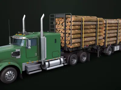 Generic Heavy Truck 07 Log Trailer with Loads All PBR Textures Low-poly 3D model