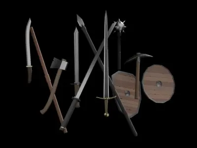 Low Poly Weapons Swords and Axes Plus Low-poly 3D model