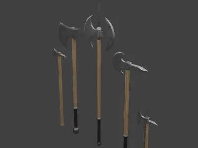 Set of Five Battle Axes Low-poly 3D model