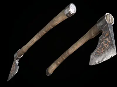 Medieval battle viking axe Game ready Low-poly 3D model