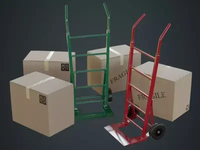 Hand Truck And Boxes 1A Low-poly 3D model