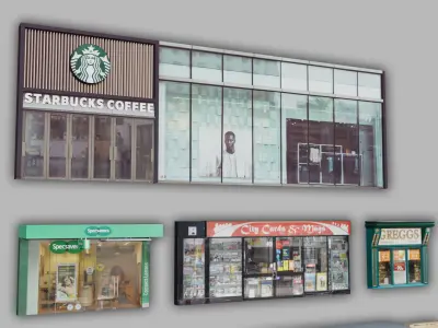 Storefront Shopfront Starbucks Coffee Shop Retail City Low-poly 3D model purchase