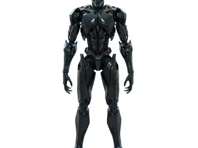 black hard metal body skeleton face red eye villain robot Low-poly 3D model