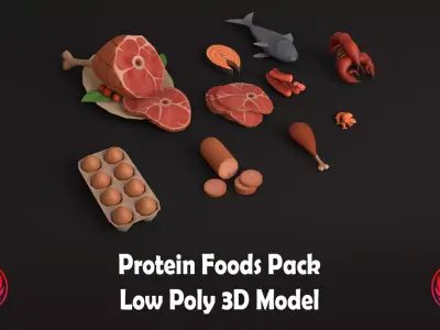 Protein foods pack Low-poly 3D model