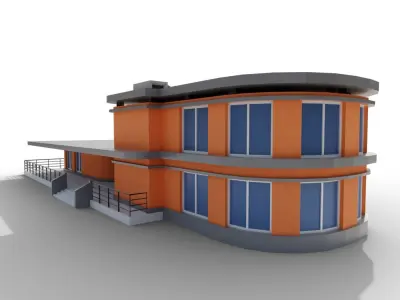 Low Poly Office orange building Low-poly 3D model