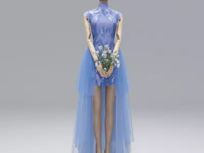 wedding dress Blue 3D model