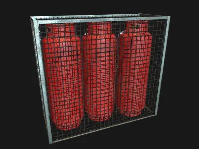 Low Poly PBR 48kg Gas Bottle with Storage Cage Low-poly 3D model